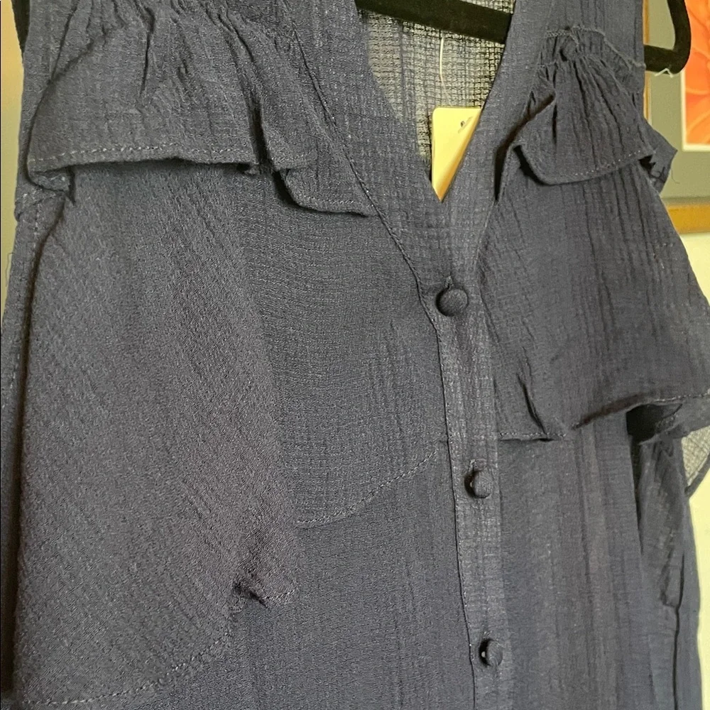 Doe & Rae Navy Sleeveless Ruffle Blouse - Picture 3 of 4